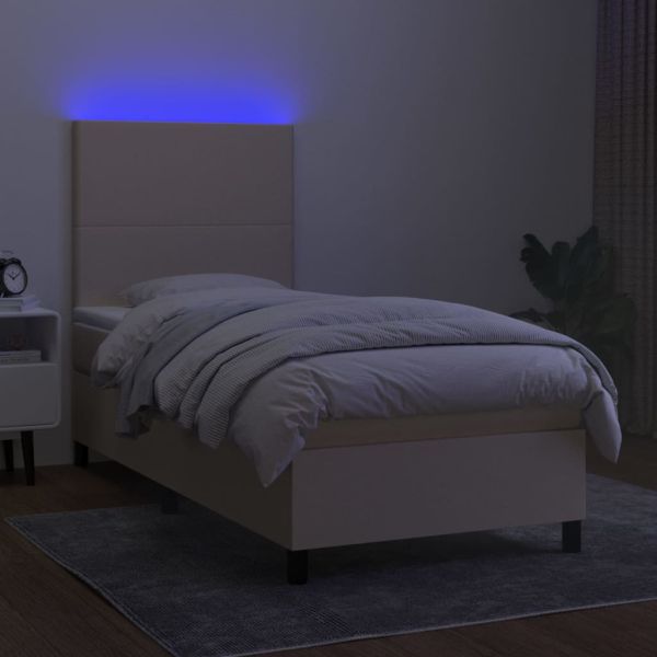 Боксспринг легло с матрак и LED, кремаво, 80x200 см, плат