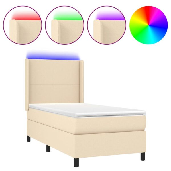 Боксспринг легло с матрак и LED, кремаво, 80x200 см, плат