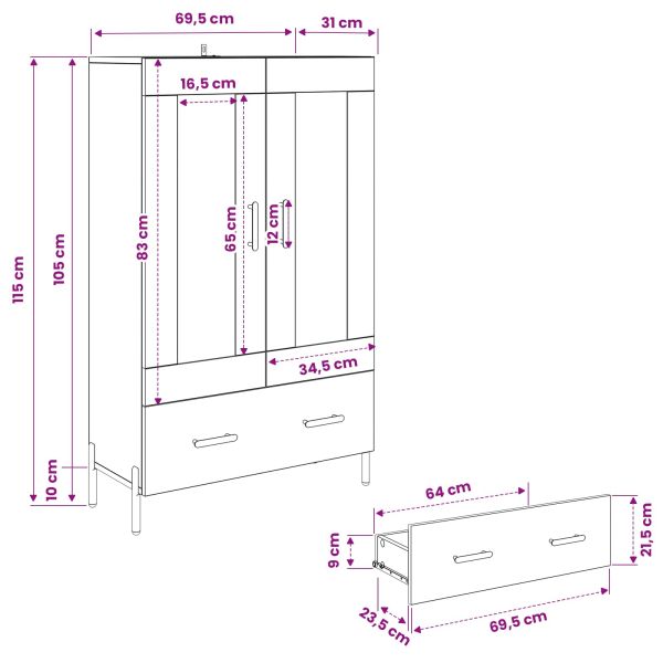 Висок шкаф CORONA Дъб 69,5 x 31 x 115 см Инженерно дърво