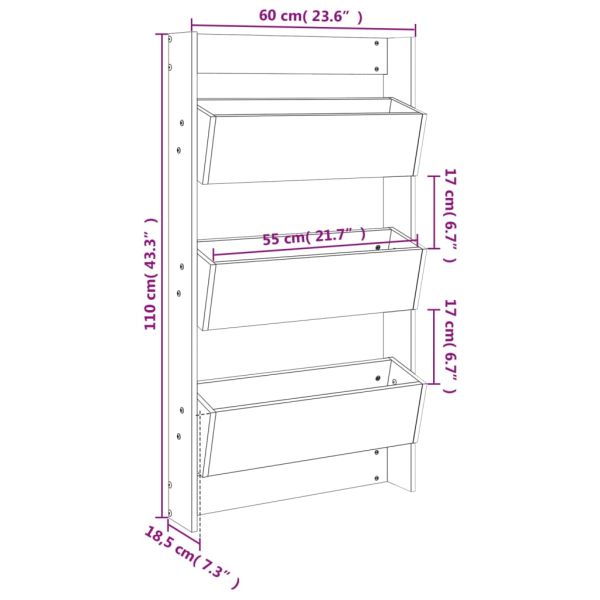 Стенни кашпи 3 нива 60x18,5x110 см бор масивна дървесина
