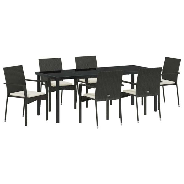 Комплект за хранене в градината 7 pcs Черно полиратан
