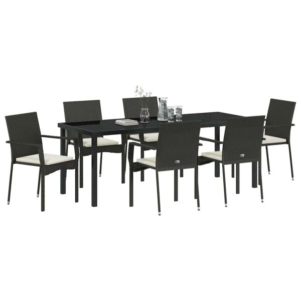 Комплект за хранене в градината 7 pcs Черно полиратан