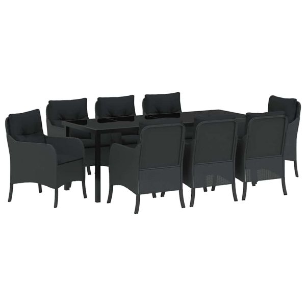 Комплект за хранене в градината 9 pcs Черно полиратан