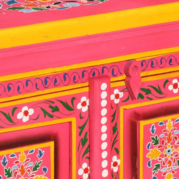 Бюфет, мангово дърво масив, розов, ръчно рисуван