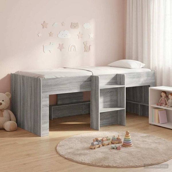 Легло за деца с висока рамка 2 pcs Сив Сонома 98.5 x 200 см