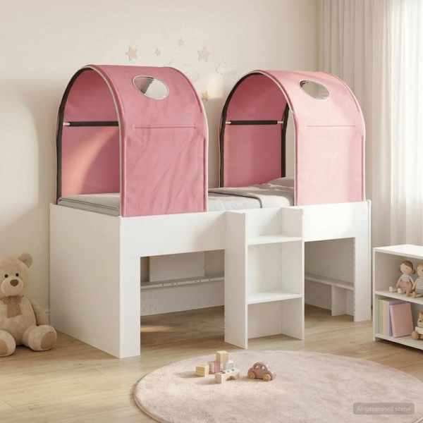 Легло с тунел 4 pcs Бяло и розово Инженерна дървесина
