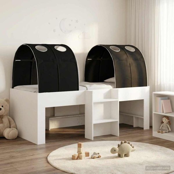 Легло с тунел 4 pcs Бяло и черно Инженерна дървесина
