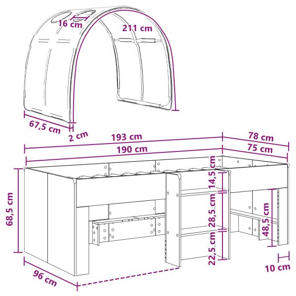 Легло с тунел 4 pcs Бяло и синьо Инженерна дървесина