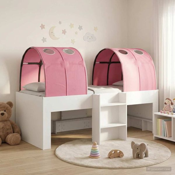 Легло с тунел 4 pcs Бяло и розово Инженерна дървесина