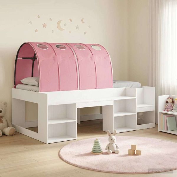 Легло с тунел 4 pcs Бяло и розово Инженерна дървесина