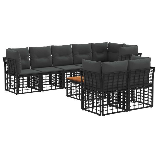 Комплект дивани за открито 9 pcs Черно и тъмно сиво Полиестер