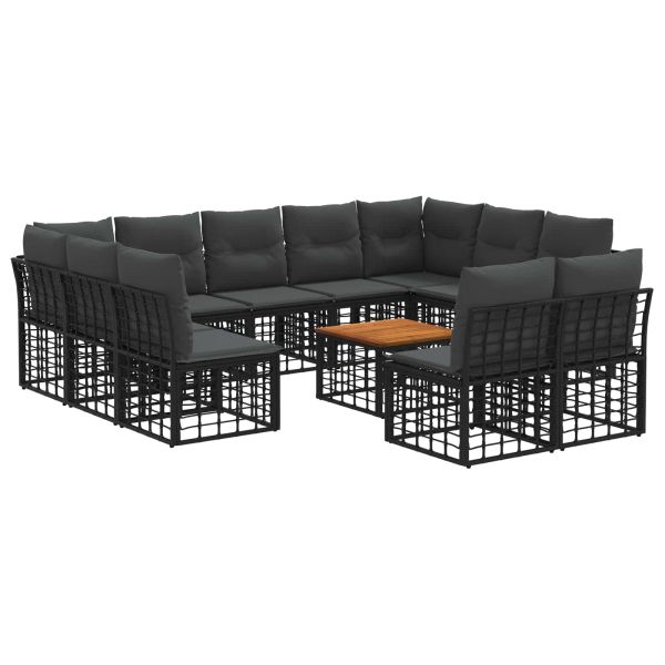Комплект дивани за открито 12 pcs Черно и тъмно сиво Полиестер