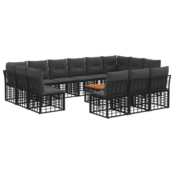 Комплект дивани за открито 14 pcs Черно и тъмно сиво Полиестер