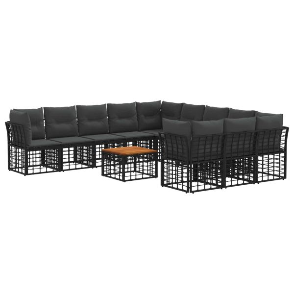 Комплект дивани за открито 12 pcs Черно и тъмно сиво Полиестер