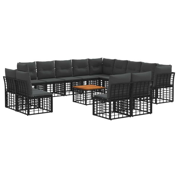 Комплект дивани за открито 14 pcs Черно и тъмно сиво Полиестер