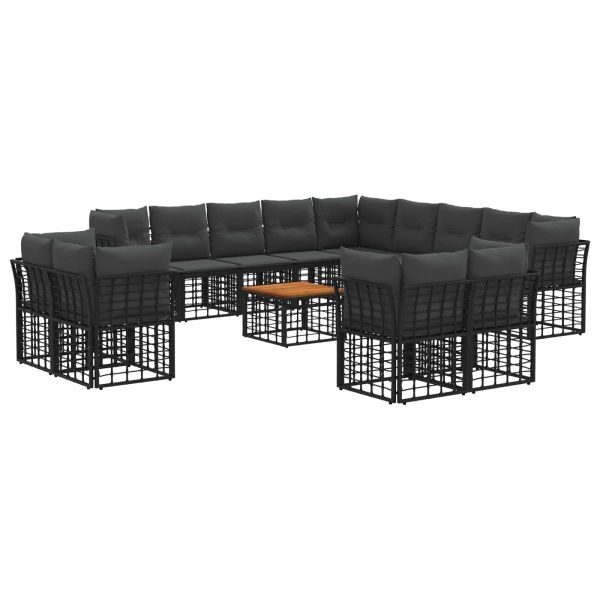 Комплект дивани за открито 14 pcs Черно и тъмно сиво Полиестер