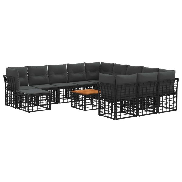 Комплект дивани за открито 13 pcs Черно и тъмно сиво Полиестер