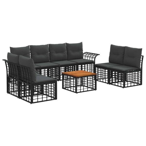 Комплект дивани за открито 9 pcs Черно и тъмно сиво Полиестер
