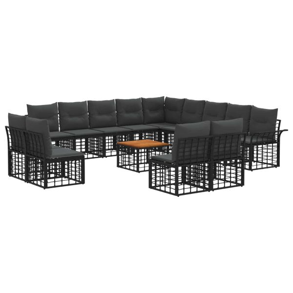 Комплект дивани за открито 14 pcs Черно и тъмно сиво Полиестер