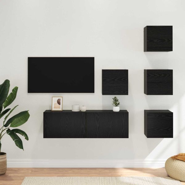 Комплект ТВ шкаф 5 pcs 100 x 30 x 30 cm Черен дъб
