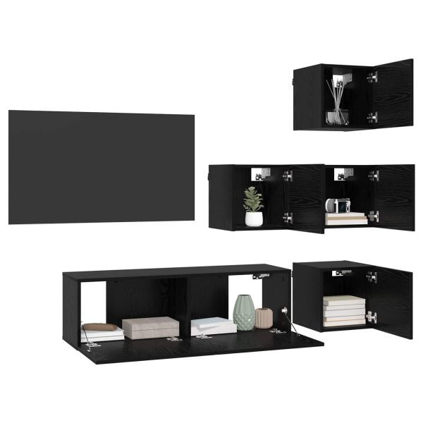 Комплект ТВ шкаф 5 pcs 100 x 30 x 30 cm Черен дъб