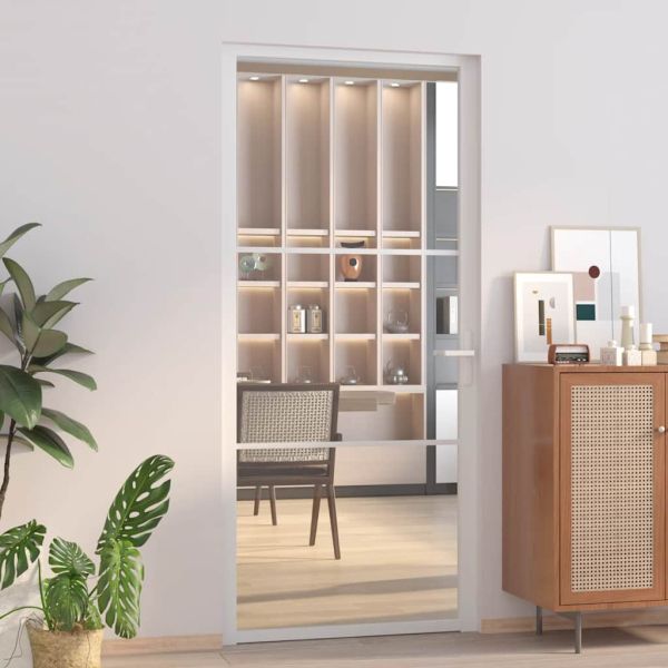 Интериорна врата 93x201,5 см бяла ESG стъкло и алуминий