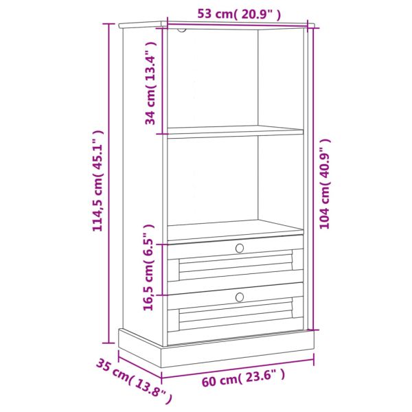 Етажерка за книги VIGO сива 60x35x114,5 см бор масив