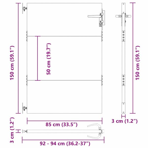 Градинска врата Черно 85 x 150 cm Прахово покритие стомана