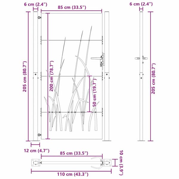 Градинска врата Черно 110 x 205 см Прахово покритие стомана