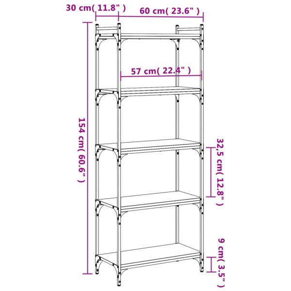 Библиотека 5 рафта кафяв дъб 60x30x154 см инженерно дърво
