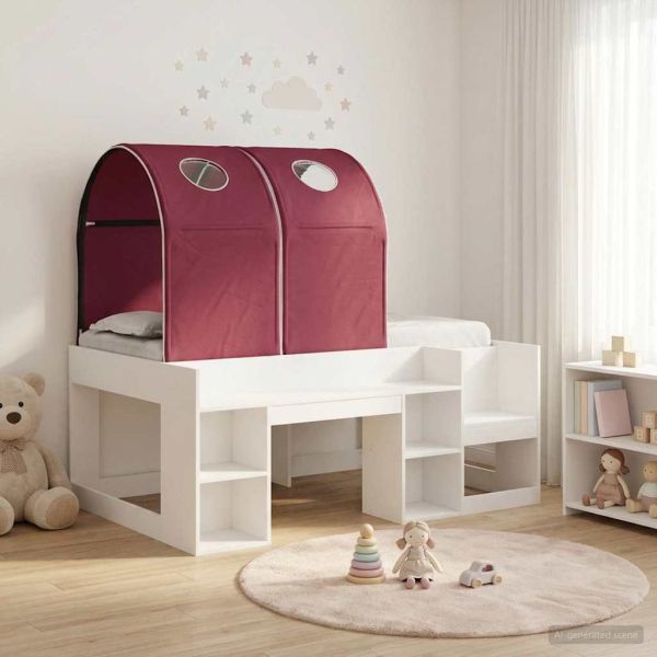 Легло с тунел 4 pcs Бяло и червено Инженерна дървесина