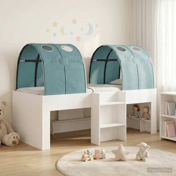 Легло с тунел 4 pcs Бяло и светлосиньо Инженерна дървесина