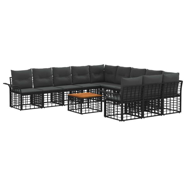 Комплект дивани за открито 12 pcs Черно и тъмно сиво Полиестер