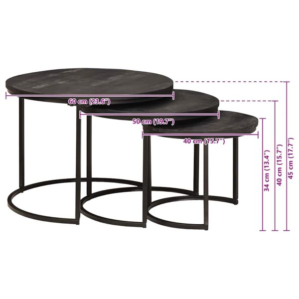 Nesting маси за кафе 3 pcs Масивно мангово дърво и стомана