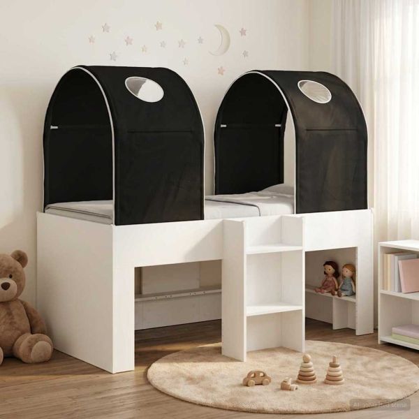 Легло с тунел 4 pcs Бяло и черно Инженерна дървесина