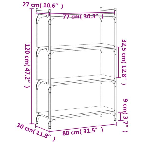 Библиотека 4 рафта черна 80x30x120 см инженерно дърво