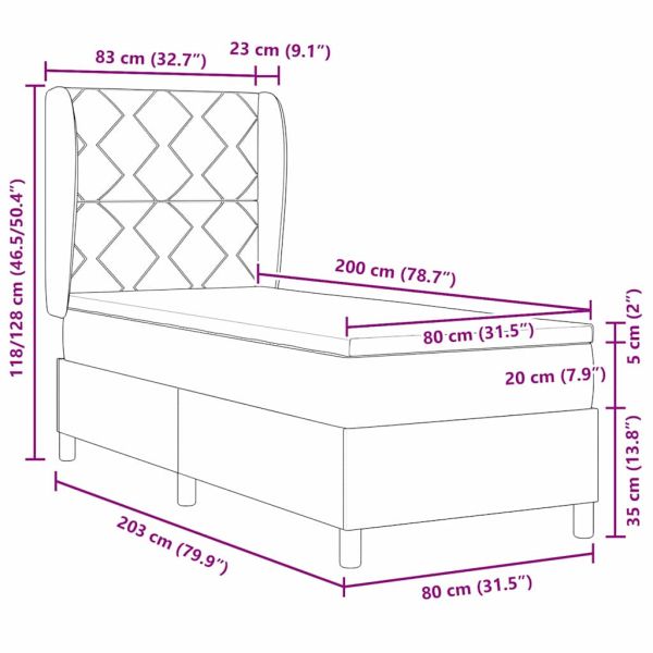 Легло с пружинирана основа с матрак Таупе 80 x 200 cm текстил