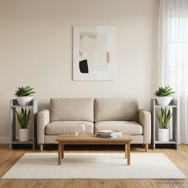 Стойка за растения с рафт 2 pcs Бетонно Сиво 30 x 30 x 60 cm