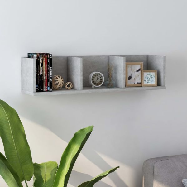 CD стенен рафт, бетонно сив, 75x18x18 см, инженерно дърво