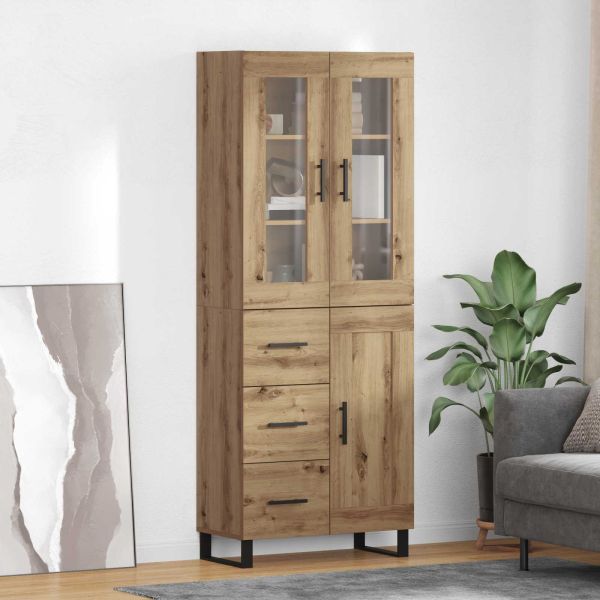 Висок шкаф с чекмедже 2 pcs Дъб Инженерно дърво
