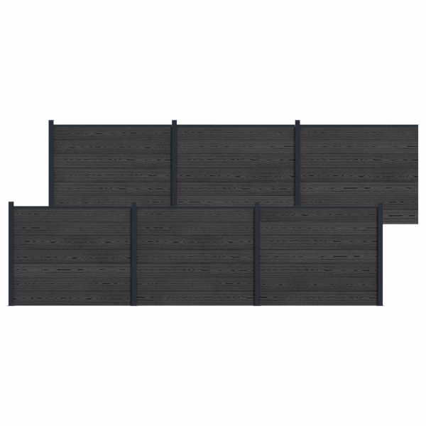 Панел на ограда 6 pcs WPC и алуминий Черно