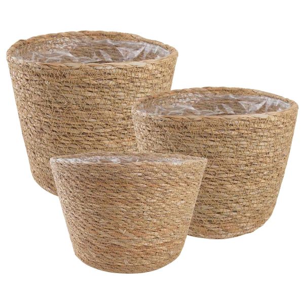Кошници за растения от морска трева 3 pcs Натурално Ø26 x 19 см