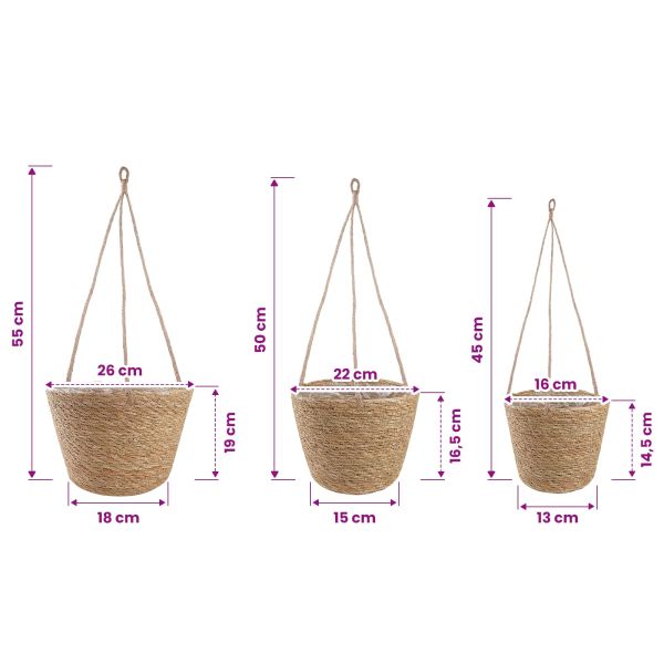Кошници за растения от морска трева 3 pcs Натурално Ø26 x 19 см