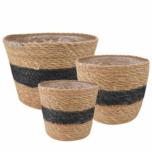 Кошници за растения от морска трева 3 pcs Естествено и черно