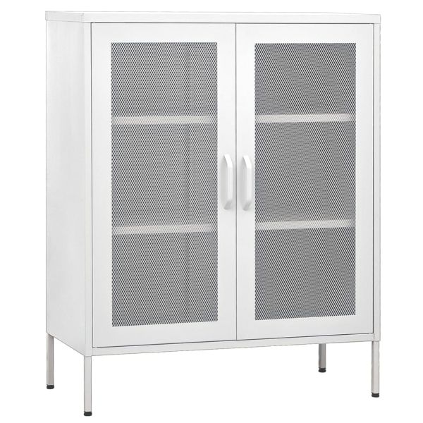 Шкаф за съхранение, бял, 80х35х101,5 см, стомана
