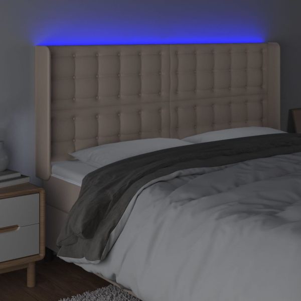 LED горна табла за легло, капучино, 163x16x118/128 см