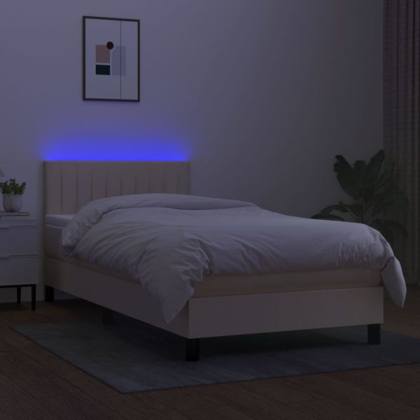 Боксспринг легло с матрак и LED, кремава, 90x190 см, плат