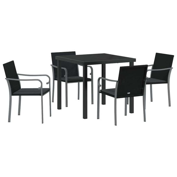Комплект за хранене в градината 5 pcs Черен и Сив ПЕ ратан