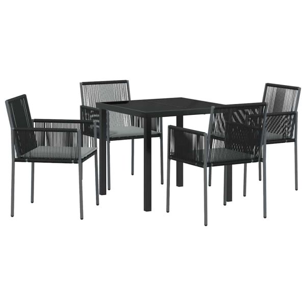 Комплект за хранене в градината 5 pcs Черно ПЕ ратан