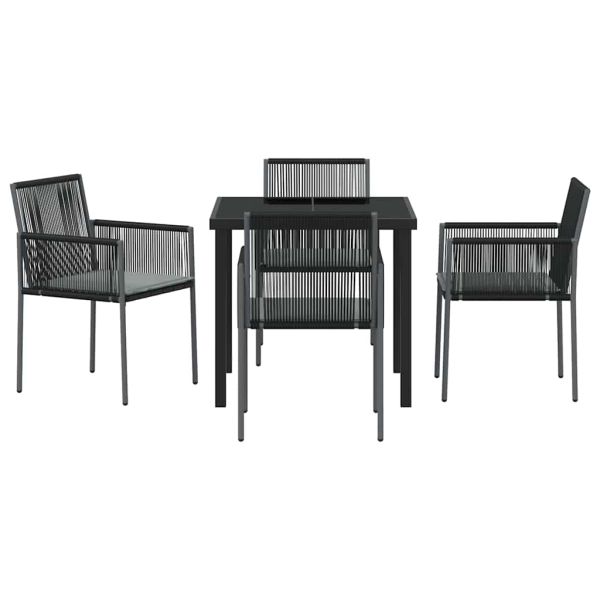 Комплект за хранене в градината 5 pcs Черно ПЕ ратан